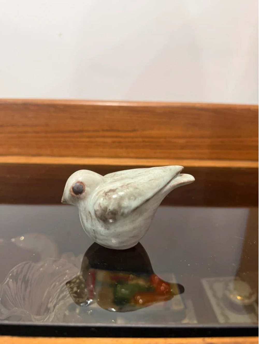 Vintage Gray Glazed Ceramic Bird Figurine